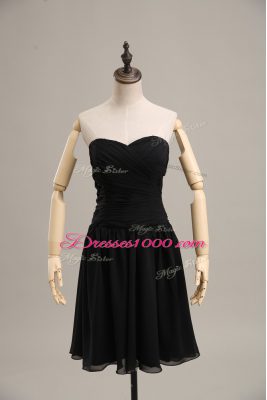 Glamorous Sleeveless Chiffon Mini Length Lace Up Prom Gown in Black with Ruching