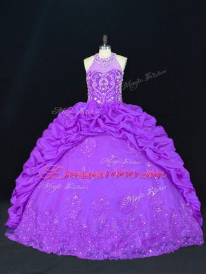 Best Selling High-neck Sleeveless Lace Up Quinceanera Gowns Purple