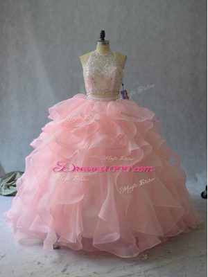 Designer Organza Sleeveless Sweet 16 Quinceanera Dress and Beading and Ruffles