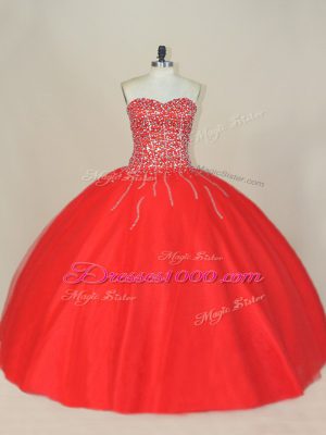 Floor Length Ball Gowns Sleeveless Red Ball Gown Prom Dress Lace Up