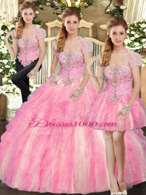 Tulle Sleeveless Floor Length Vestidos de Quinceanera and Beading and Ruffles