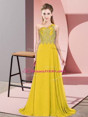 Gold Empire One Shoulder Sleeveless Chiffon Floor Length Side Zipper Beading