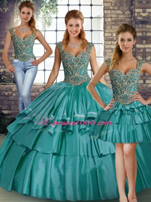 Sleeveless Beading and Ruffled Layers Lace Up 15th Birthday Dress