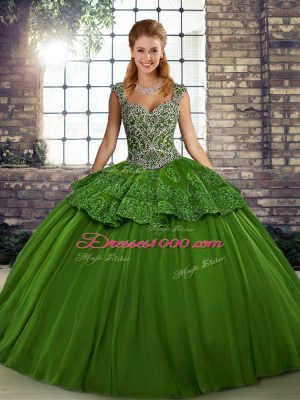 Sleeveless Beading and Appliques Lace Up Quince Ball Gowns