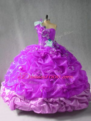 Ball Gowns Quinceanera Gown Purple One Shoulder Organza Sleeveless Floor Length Lace Up