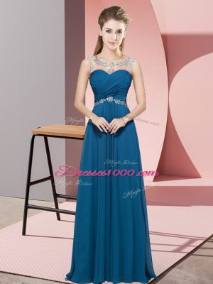 Teal Sleeveless Floor Length Beading Backless Evening Dress