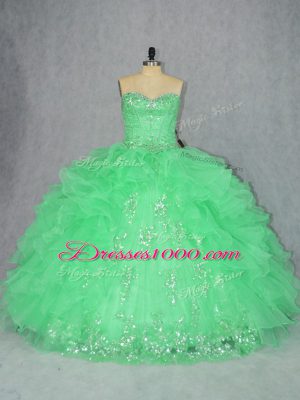 Graceful Floor Length Lace Up Quince Ball Gowns for Sweet 16 and Quinceanera with Beading and Ruffles