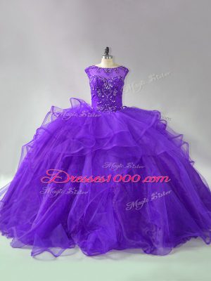 Ball Gowns Sleeveless Purple Quince Ball Gowns Brush Train Lace Up