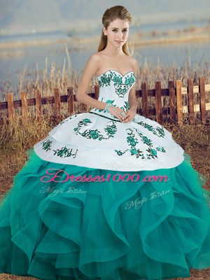 Floor Length Ball Gowns Sleeveless Turquoise 15 Quinceanera Dress Lace Up