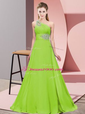 Hot Sale Yellow Green Empire Chiffon One Shoulder Sleeveless Beading Lace Up Prom Party Dress Brush Train