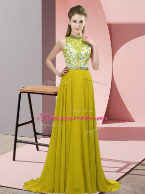 Sleeveless Brush Train Backless Beading Homecoming Dress