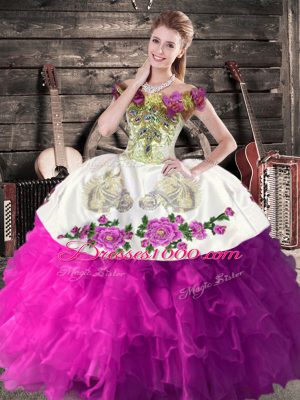 Sleeveless Lace Up Floor Length Embroidery and Ruffles 15 Quinceanera Dress