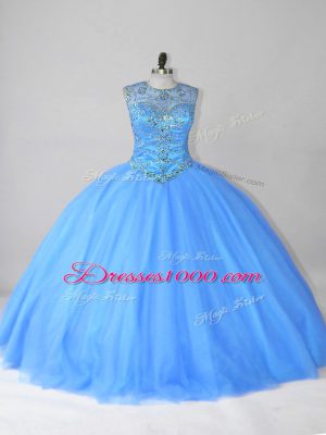 Hot Selling Blue Sleeveless Beading Floor Length Vestidos de Quinceanera