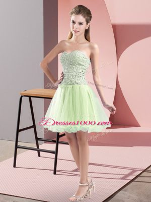 Glorious Yellow Green Sleeveless Mini Length Beading Zipper Prom Party Dress