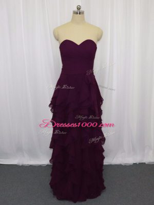 Dark Purple Zipper Prom Party Dress Ruffled Layers and Ruching Sleeveless Floor Length