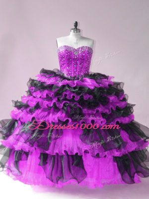 Floor Length Ball Gowns Sleeveless Black And Purple Quinceanera Gowns Lace Up