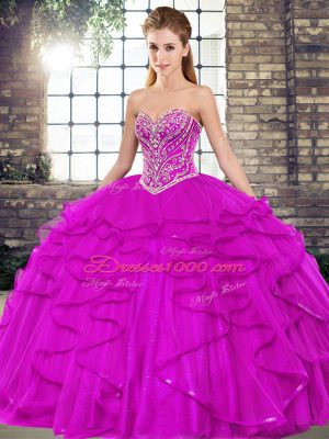 Sleeveless Beading and Ruffles Lace Up Quinceanera Gowns