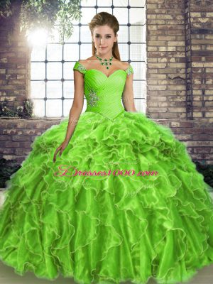 Pretty Sleeveless Brush Train Lace Up Beading and Ruffles Sweet 16 Dress