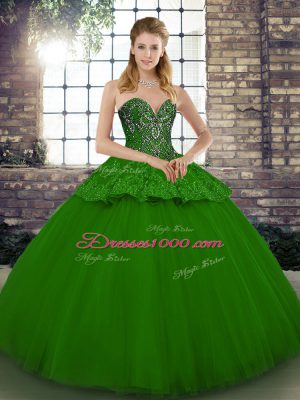 Ball Gowns Quinceanera Gowns Green Sweetheart Tulle Sleeveless Floor Length Lace Up