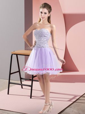 On Sale Lavender Zipper Evening Dress Beading Sleeveless Mini Length