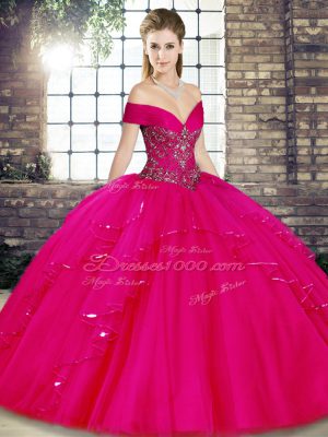 Free and Easy Fuchsia Sleeveless Beading and Ruffles Floor Length Vestidos de Quinceanera