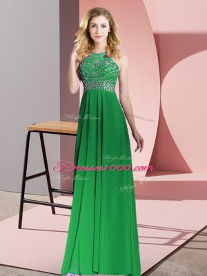 Green Sleeveless Beading Floor Length Prom Evening Gown