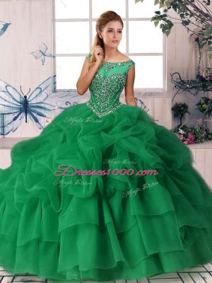 Smart Green Sleeveless Beading and Pick Ups Zipper Sweet 16 Quinceanera Dress