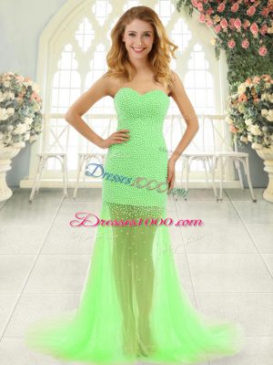 Pretty Prom Dresses Prom and Party with Beading Sweetheart Sleeveless Brush Train Zipper