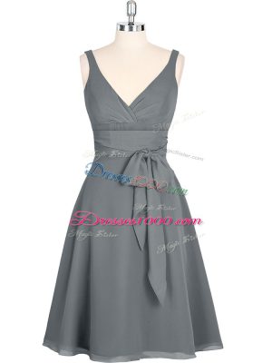 High Quality V-neck Sleeveless Chiffon Prom Dress Ruching Zipper