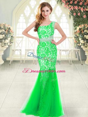 Customized Floor Length Mermaid Sleeveless Green Prom Evening Gown Zipper