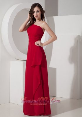 Carmine Empire One Shoulder Prom Formal Wear Chiffon