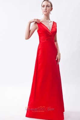 Bright Red Pluging V-neck Bridesmaid Wear 2013