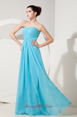 Aqua Blue Empire Gather Bridesmaid Dress Sweetheart Ruch