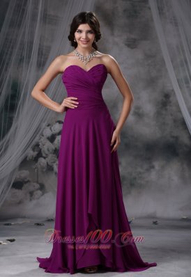 Dark Magenta Prom Evening Dress Brush Train Sweetheart