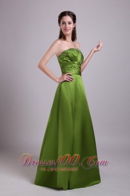 Beading Olive Green Princess Strapless Bridesmaid Dress