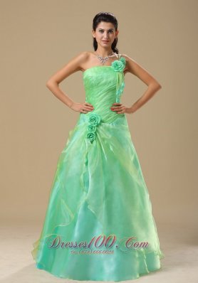 Hand Made Folwers Turquoise Organza Overlay Prom Dresses