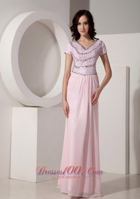 Beadwork Bodice with Short Sleeves Evening Dress