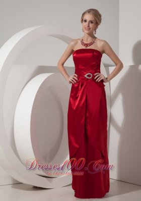 Bridesmaid Dress Column Satin Wine Red