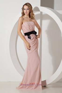 Column Homecoming Dress Bow Strapless Brush Train Chiffon