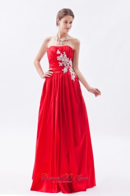 Column / Sheath Strapless Prom Dress RedTaffeta White Appliques