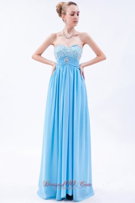 Baby Blue Empire Beaded Bust Prom Dress Pleating