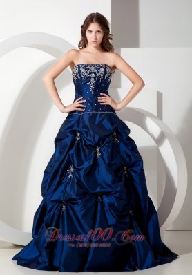 A-line Taffeta Pick Ups Appliques Prom Dress Beading