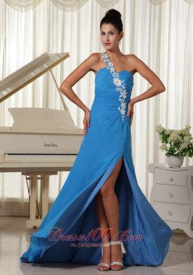 Appliques One Shoulder High Slit Prom Dress Brush Train