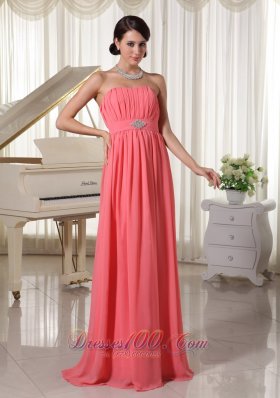 Watermelon Empire Chiffon Prom Dress Pleating