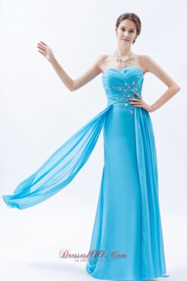 Aqua Prom Maxi Dress Column Beading