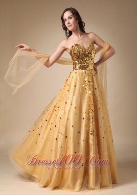 Best Gold A-line Evening Dress Sweetheart Sequins