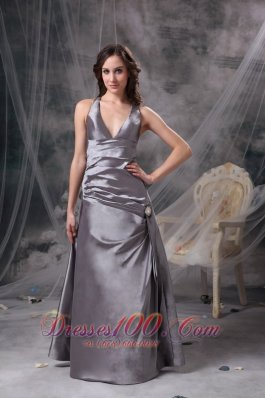 Grey Mother of the Bride Dress V-neck Cross Back