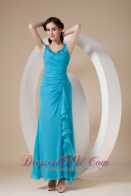 Ankle-length U-neck Teal Prom Dress Celebrity