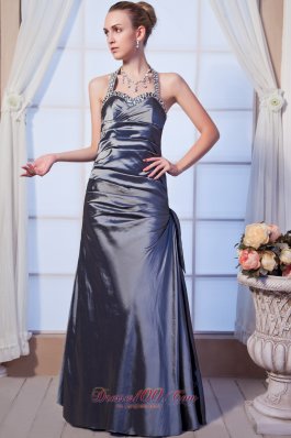 Gray Column Halter Dress for Homecoming Beading