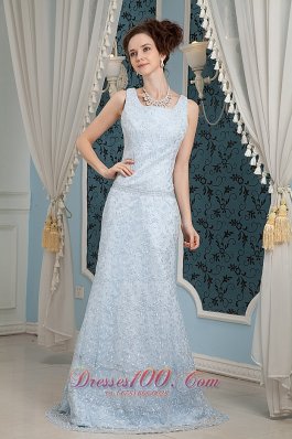 Light Blue Prom Dress for Junior Square Lace